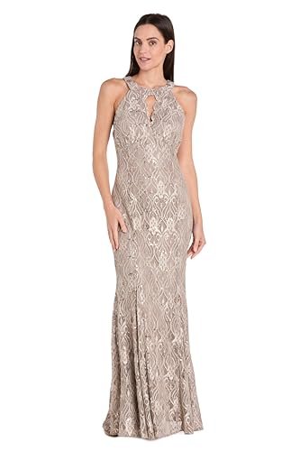 Jessica Howard Glitter Lace Halter Gown