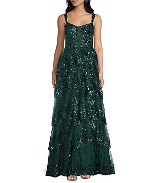 Jessica Howard Sequined Lace Tulle Gown formal